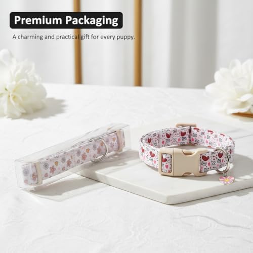 Cherry Dog Collar, Blue Dog Collar for Spring Summer with Quick Release Buckle, Fits Puppy, Small, Female, Male Dogs, Collar with Premium Package, S