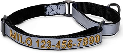 Pawtitas Customized Martingale Dog Collar Reflective Reflective Dog Collar Embroidered Personalized Name Phone Number Adjustable for Puppies Small Medium Large Size Dogs Large Black