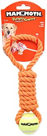 Mammoth Flossy Chews Twister Rope Toy with Tennis Ball – Premium Cotton-Poly Tug Toy for Dogs – Interactive Dog Tug Toy – Rope Dog Toy with Tennis Ball for Small Dogs - Mini 11" - Assorted Colors