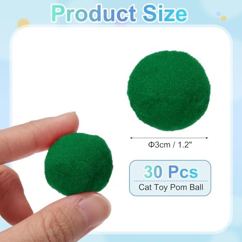 Cat Toy Pom Ball, Interactive Cat Ball Toys Fuzzy Pompoms (Plush, 1.2Inch, 30Pcs, Grass Green) for Kittens Pet Enrichment Training Play Indoor