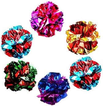 SunGrow Cat Crinkle Balls, Shiny, Mylar Crinkler, Stress-Relief Toy for Kittens, Interactive & Engaging, Keeps Grown-up Cats Active, Encourages Multi-cat Play, Provides Endless Entertainment, 6 Pcs