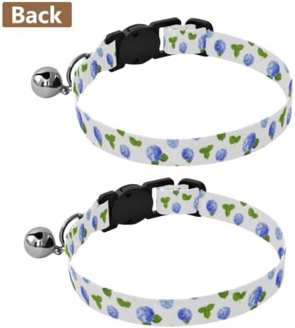 Blue Hydrangea Flowers White Decorative Pet Collar with Bell 2 Pack Small Dog Collar Adjustable Length 10.6" to 17.1"