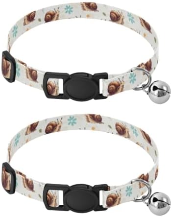Cute Cartoon Snails Shells Dog Bell Collar 2 Pack Small Dog Collar Adjustable 10.6 to 17.1 Inches