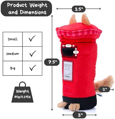 British Postbox Treat-Dispensing Soft Plush Squeaky Pet Toy - Iconic UK Enrichment Gift, Durable Cute & Fun Toy for Interactive Play, Hide Food for Nose-Work Puzzle, Small Medium Dogs