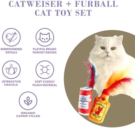 Haute Diggity Kitty Catweiser + Furball Set, Soft Plush Cat Toys