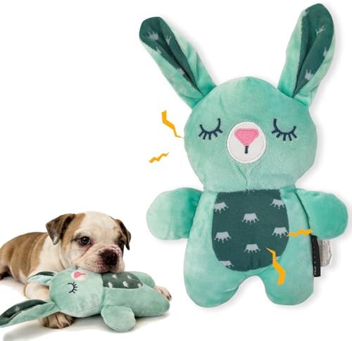 10.24 Inch Green Bunny Squeaky Dog Toy, Soft Plush Chew Toy for Puppy Teething, Indoor Outdoor Interactive Toy for All Dog Sizes