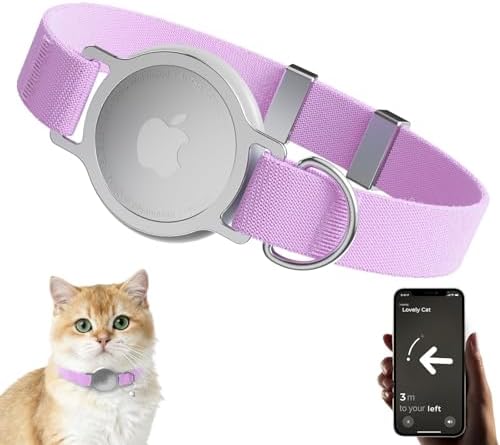 AirTag Cat Collar, Ultra Elastic Cat Tracker Collar (Purple) | Compatible with Apple Air Tag Holder, Lightweight, Scratch Resistant, Stepless Adjustable Pet Tracking Collars for Cat Kitten