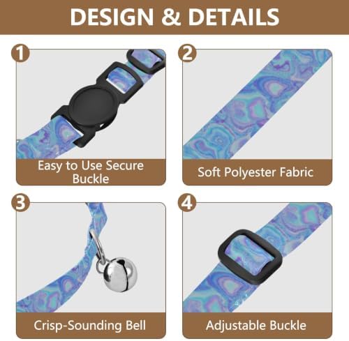 2 Pack Kitten Collar Swirling Marble Blue Cat Collars with Bell, Adjustable 10.6 to 17.1 Inches