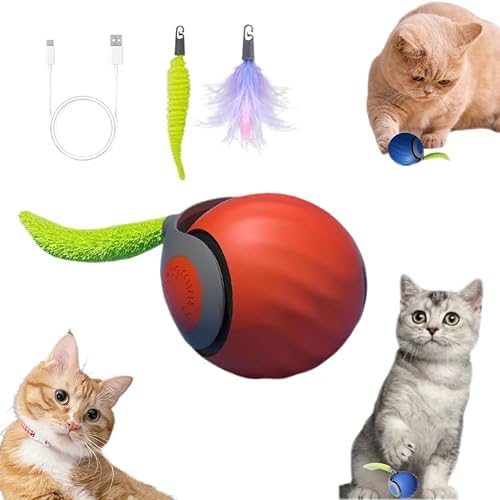 Speedy Tail 2.0 Cat Toy,Interactive Cat Ball,CatToys for Indoor Cats,Chewie Viral CatBall,Adjustable Sports Rolling Toy,Electric RollingBall Christmas Birthday Gift for Pets.(Orange)