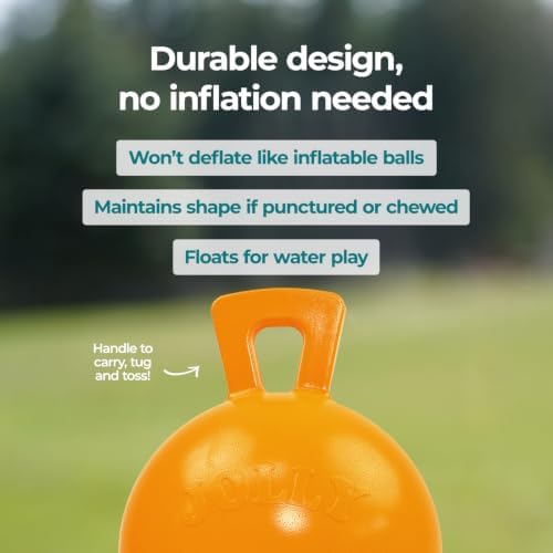 Jolly Pets Tug-n-Toss Heavy Duty Dog Toy Ball with Handle, 10 Inches/X-Large, Orange, Large Breeds