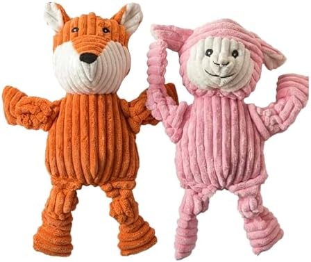 PetLike 2PK Squeaky Plush Dog Toys, Durable Chew Toys with Five BB Squeaker, Composite Stuffed Teething Toys for Aggressive Chewers, Interactive Fetch & Tug of War Toys for Small & Medium Dogs