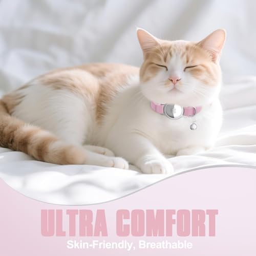 AirTag Cat Collar, Elastic Tracker Collar with Airtag Holder and Bell | Compatible with Apple Air Tag, Lightweight & Scratch Resistant, Adjustable Stepless GPS Pet Collar for Cats Kittens, Pink