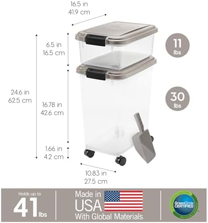 IRIS USA Airtight Dog Food Storage Container Combo, 30 lb & 11 lb Bin