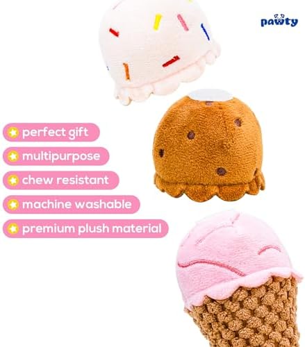 PAWTY Ice Cream Cone Dog Toy - Gift Plush Interactive Popsicle Squeaky Food Popsicle Toy - Cute Funny Enrichment Toy for Small Medium Dogs