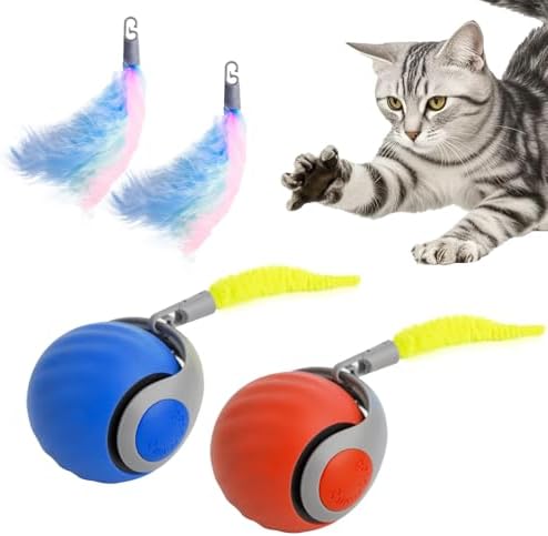Speedy Cat Tail Toy 2.0,USB Rechargeable Smart Interactive Cat Ball,Automatic Moving Ball Toy for Indoor Cats, Replaceable Tail（2PCS）