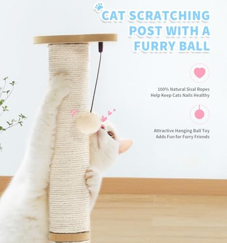 Made4Pets Tall Cat Scratching Post for Indoor Cats with Ball Track 32"