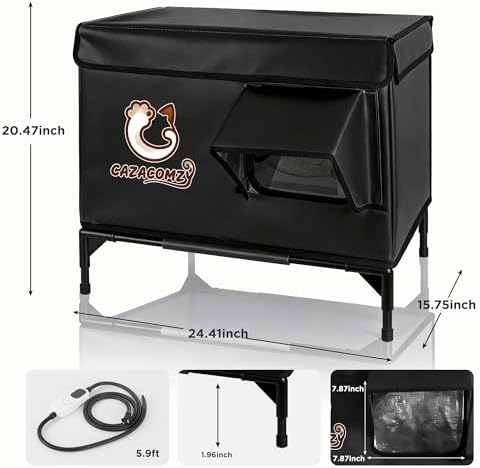 Outdoor Heated Cat House with Escape Door 24" x 20" x 15" Black