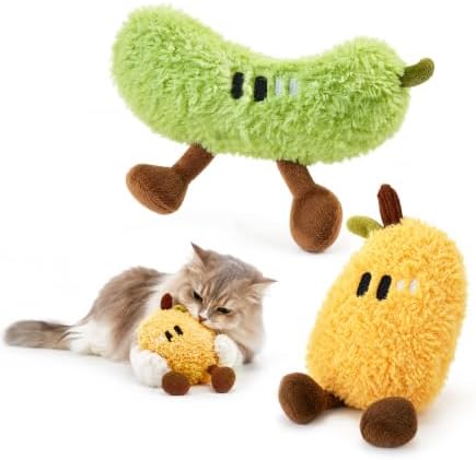 Potaroma Plush Catnip Fruit Cat Toy 2 Pack, Crinkle Interactive Chew Pillow