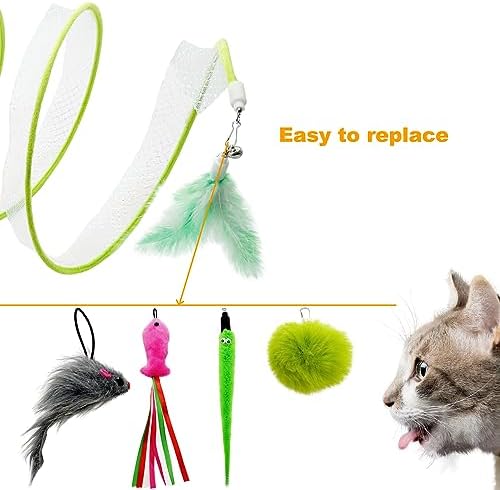 Self Play Cat Hunting Spiral Tunnel Toy, Folded Cat Spring Tunnel Toys for Indoor Cats (Green)