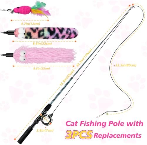 Pawaboo Cat Teaser Wand Toys, Cat Fishing Pole Toy with 3 PCS Feathers