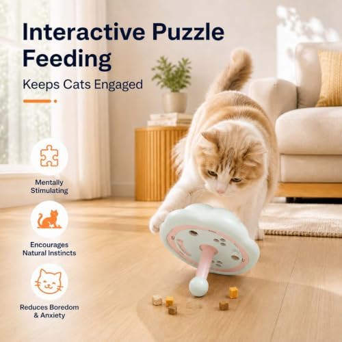 Cat Puzzle Feeder Toy, Adjustable Treat Dispenser, Green