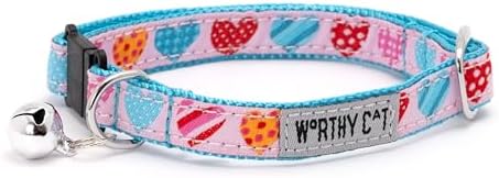 THE WORTHY DOG Summer Patterns, Breakaway Cat Collar, with Bell, Pink