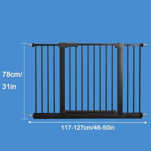 Smart Auto-Close Pet Gate for Dogs & Cats, Escape-Proof 3-Lock Heavy-Duty Stair Gate, 180° Swing Adjustable Dog Gate for Doorways & Stairs(Size:117-127cm/46-50in,Color:White)