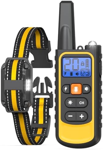 Dog Shock Collar with Remote Control for Small Medium Large Dogs, 3300FT Waterproof Rechargeable Dog Training Collar with 20 Adjustable Shock & Vibration Levels, Beep, LED Light & Safety Lock