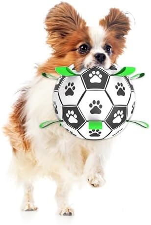 SunGrow Dog Soccer Ball, Interactive Tug-of-War Toy with Straps, Outdoor & Indoor Training, Mental Game and Physical Exercise for High-Energy Dogs, Small and Medium Breeds, 6”, 9.6 oz