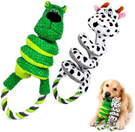 2 Pack Squeaky Dog Toys with Pull Rope Plush Tug Toys for Dogs, Colorful*I
