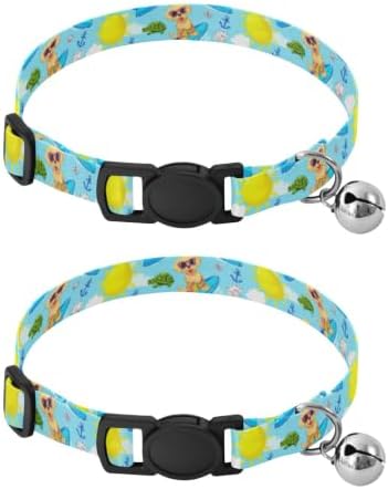 2 Pack Kitten Collars Cute Golden Puppies Breakaway Cat Collars with Bell, Adjustable Length 10.6" to 17.1"