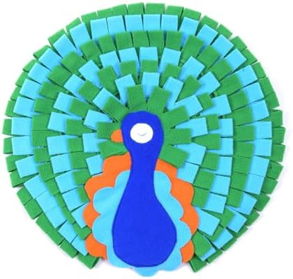 Pet Snuffle Mat Dog Foraging Food Mats Interactive Feeding Puzzle Toy Animal Design Fleece Slow Feeder Treat Dispenser for Dogs Rabbits Guinea Pigs (Peacock)