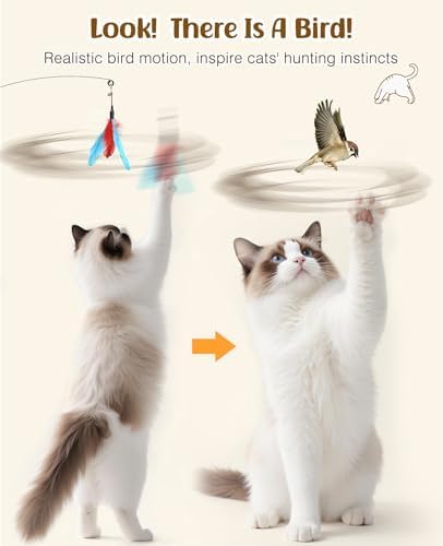 Pawaboo Cat Feather Wand Interactive Toy, 2 Feathers + 1 Wand with Bell