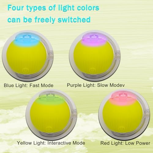 Interactive Cat Dog Toy Ball with LED Light, Automatic Rolling(Yellow)