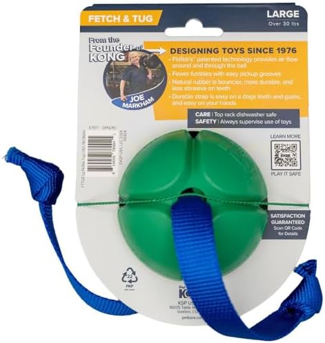 PetKORE: FloTex Tug - Large - 3.25" Green, Rubber Dog Toy, Removable Strap Tail, Patented Airflow Grooves, Bounce-Fetch-Chew, Pet Indoor-Outdoor Play