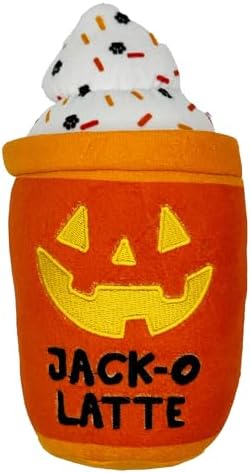 Huxley & Kent Halloween Funny Dog Toy w/Squeaker – Power Plush Squeaky Dog Toys for Small, Medium & Large Dogs – Soft Stuffed Animal for Indoor Play & Fetch - Jack-O-Latte, One Size