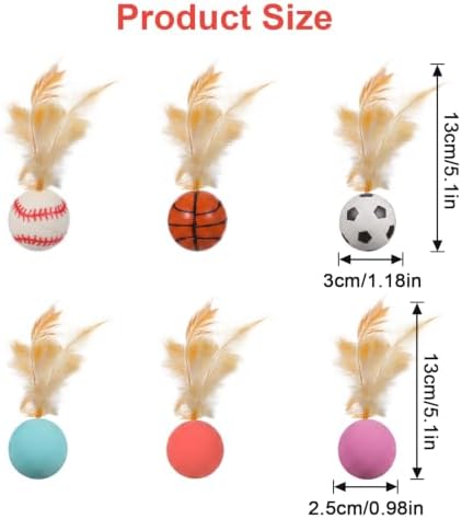 6 Pcs Bouncy Ball Cat Toy,Rubber Cat Bouncy Ball with Tail