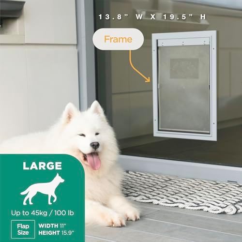 Hakuna Pets Deluxe Aluminum Pet, Cat & Dog Door with 2-Way Locking Panel for Screens, Walls & Openings up to 2.8" Thick, Large, Silver