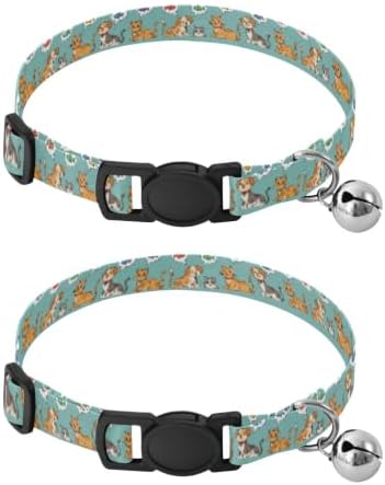 Cartoon Cats Dogs Lightweight Pet Collar for Cats and Dogs, 2 Pack Puppy Collar with Bell