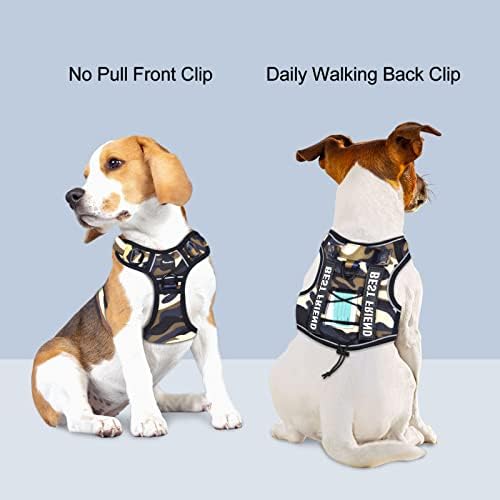 Petmolico No Pull Dog Harness, 2 Leash Clips Tactical Dog Harness Soft Padded Reflective Service Dog Vest with Dog Treat Pouch for Outdoor Walking Training, Camouflage Small