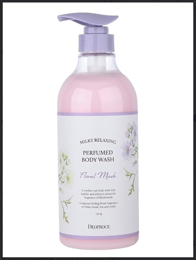 Deoproce Milky Relaxing Perfumed Body Wash 25.36 OZ Floral Musk Lightweight Cleansing Body Wash with White Musk Iris Violet Scent for Daily Body Care