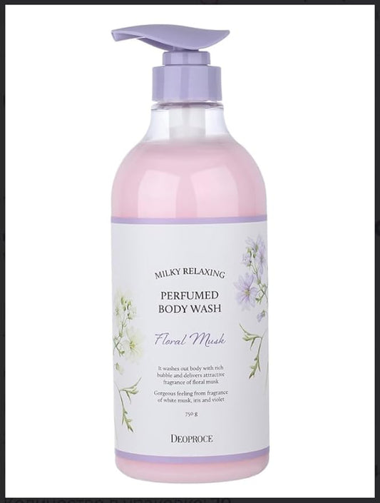 Deoproce Milky Relaxing Perfumed Body Wash 25.36 OZ Floral Musk Lightweight Cleansing Body Wash with White Musk Iris Violet Scent for Daily Body Care