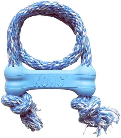 KONG Puppy Goodie Bone with Rope, Natural Rubber, for XS Puppies, Blue