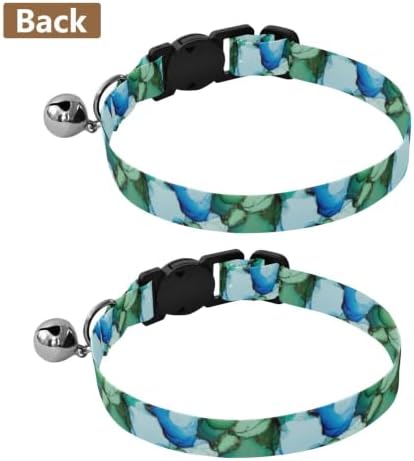 Watercolor Teal Cat Collar 2 Pack Soft Polyester Pet Collar Adjustable Length 10.6" to 17.1"