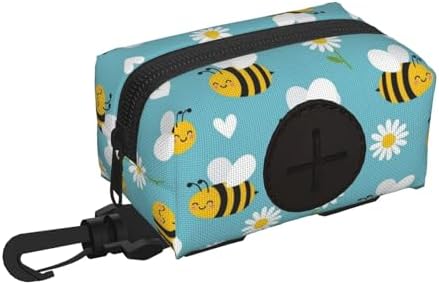 Dog Poop Bag Holder for Leash Pet Waste Dispenser With Clip for Puppy Walking Accessories, Travel, Camping (Yellow Bee Cute Flower Daisy Sky Blue)