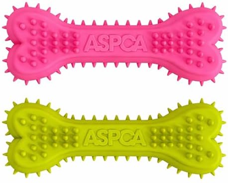 ASPCA 2-Pack Spiky TPR Puppy Teether Bones – Vanilla-Scented Teething Toys for Gum Relief, Gentle Chewing & Interactive Play