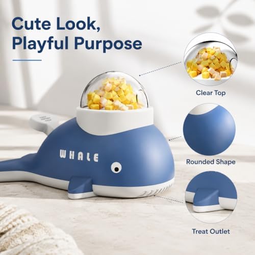 Interactive fuzzibud cat Treat Toy & Duck Treat Dispenser for Dogs - Slow Feeder cat Feeder Puzzle for Boredom Relief, Puzzle Toy with 3 Lids (Little Whale Food Spiller)
