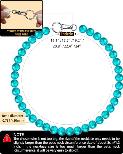 Chunky Pearl Dog Necklace (Beads 20mm),Elegant Classic Super Big Pearl Collar Necklace Accessories for Medium Large Dogs Occasions and Gatherings (Turquoise, M(Neck Girth15.7''-17.5''))
