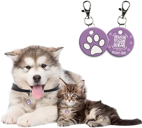 tag8 QR Code ID Tag for Dogs & Cats, Real-Time Scan Alerts, Online Pet Info Access, No Subscription or Fees, Durable Pet Tag for Collars - Purple