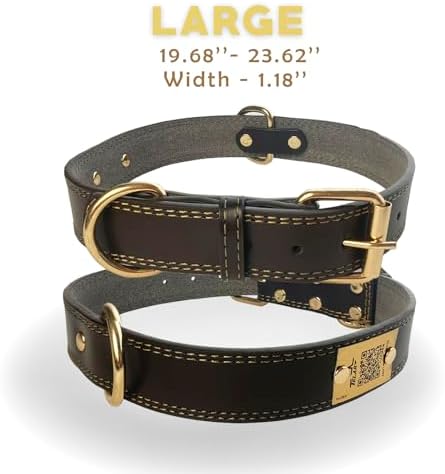 Personalized QR Code Dog Collar - Durable Genuine Leather Pet Collar with Engraved Smart ID Tag, Personalized Dog Collar with Name and Phone Number, Soft Padded Adjustable Neck Strap, Brown